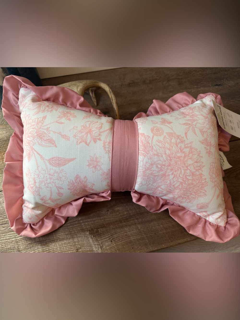 Pink Floral Ruffle Bow Lumbar Pillow
